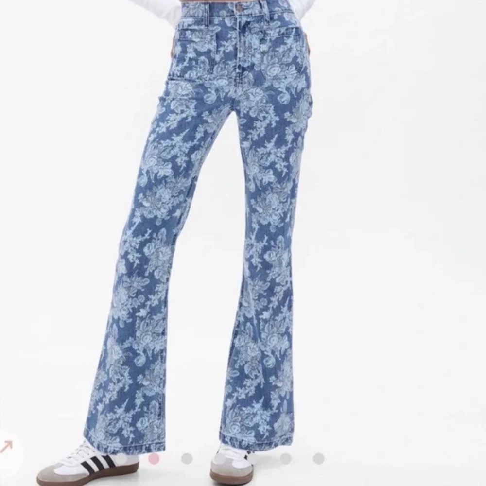 LoveShackFancy +Gap Light Blue Floral Flare Jeans